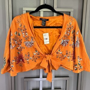 Arden B Orange Floral Embroidered Sweater